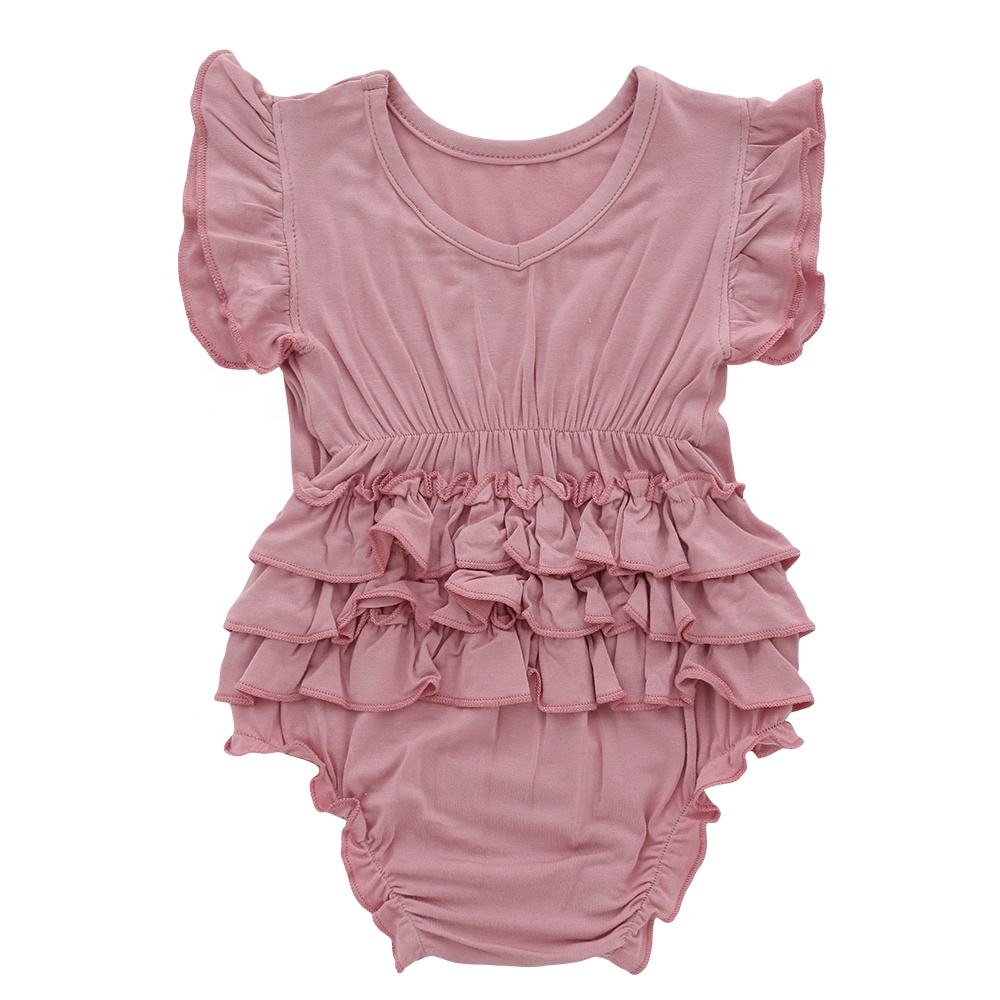 Hot-selling Sleeveless Baby Girls Romper Extra Soft Texture Ruffles Baby Jumpsuit 95% Bamboo & 5% Spandex High Quality Fabric