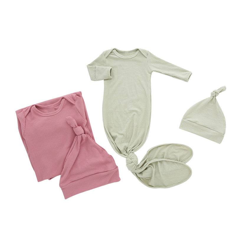 Hot-Selling High Quality Bamboo Knitted Fabric Baby Fishtail Jumpsuit Full Sleeve Ribbed Style Baby Romper Sets With Hat