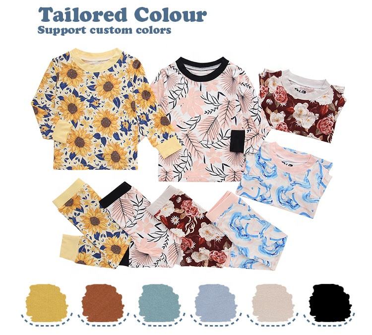 Custom Printed Designs Bamboo/Cotton Baby Pajamas Suits Set Kids Clothing Factory Eco Friendly 2 Pcs Long Sleeve Casual Baby Set