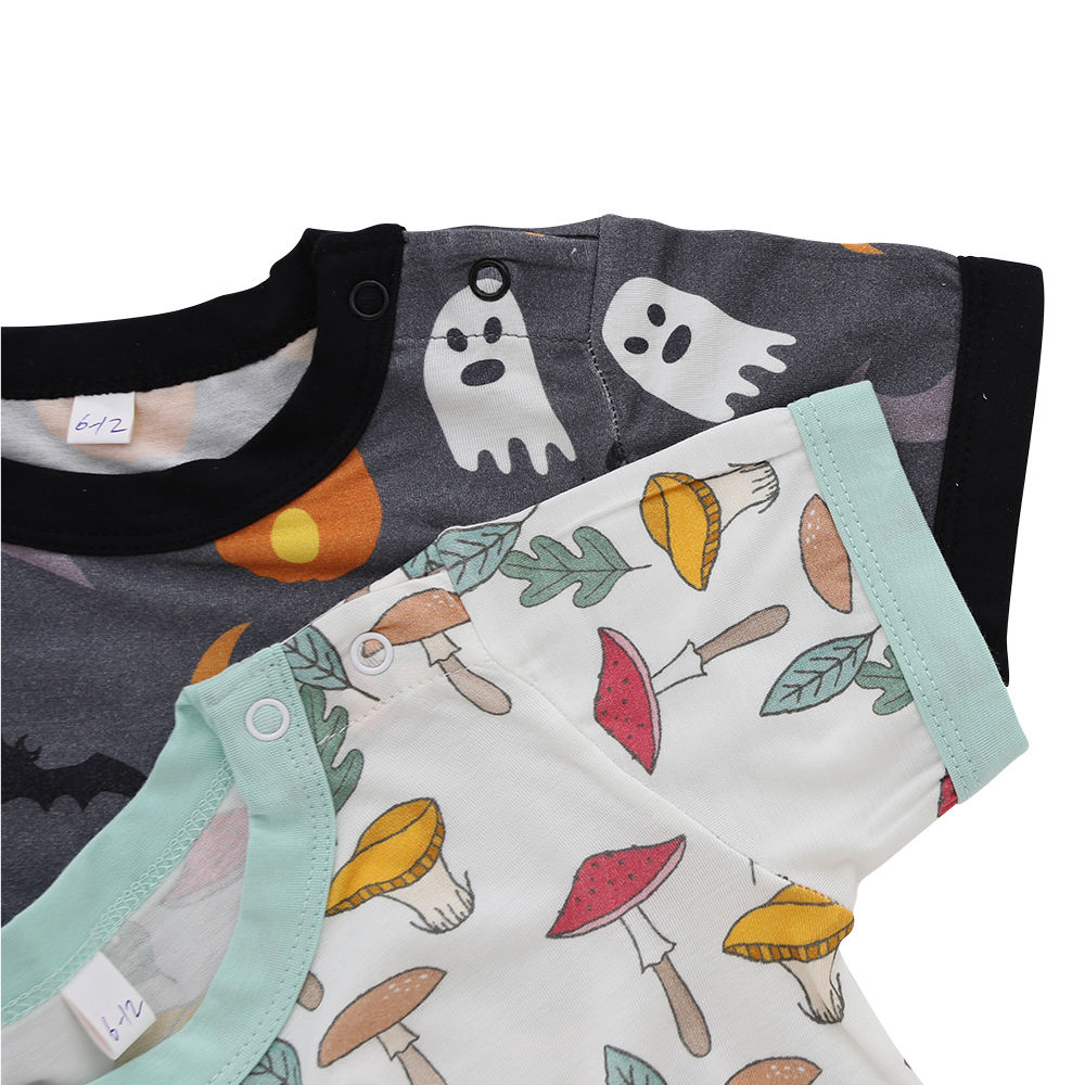 Wholesale Newborn Baby Clothing Halloween Custom Printed Style Short Sleeve Summer Baby Romper 95% Bamboo & 5% Spandex Fabric