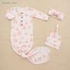 Newborn Baby 0-2Y Full Season Envelope Collar Plain Print Sleeping Sack Hat Headband Sleep Bag Sets Baby Gown
