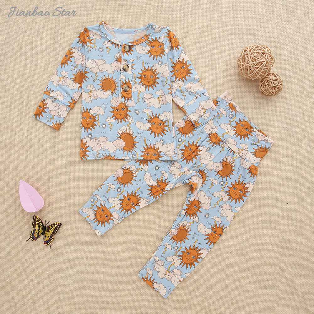 New Wholesale Baby Pajamas Set Long Sleeve Sleeping Wear Bamboo Viscose Spandex Cotton Unisex Autumn Winter Two Piece Clothing