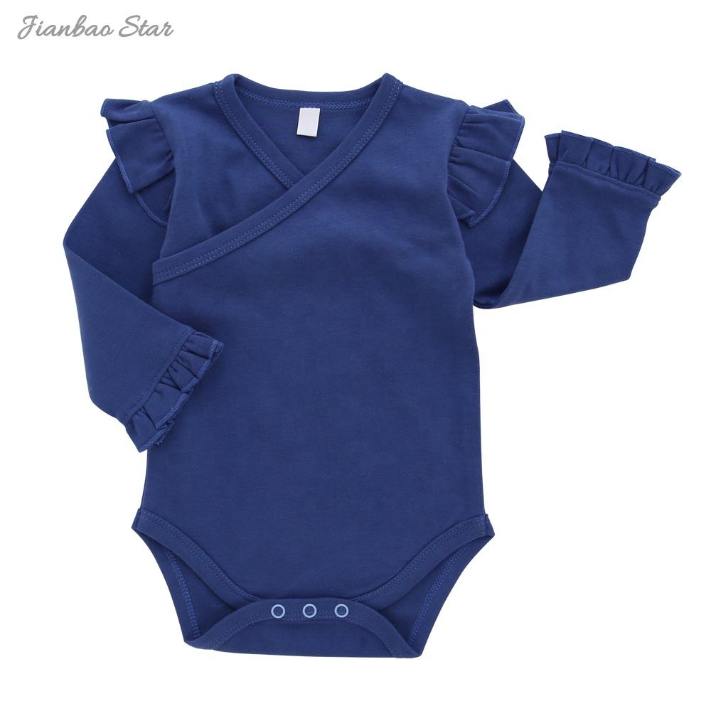Boutique Design Of Winter Ruffle Style With Snap Button 100% Cotton Newborn Infant Baby Girl Baby Jumpsuit Set Romper Set