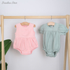 Summer Style Baby Girls Romper Bamboo Spandex Organic Cotton Fabric Sleeveless Solid Color Customize Print Baby Romper Set