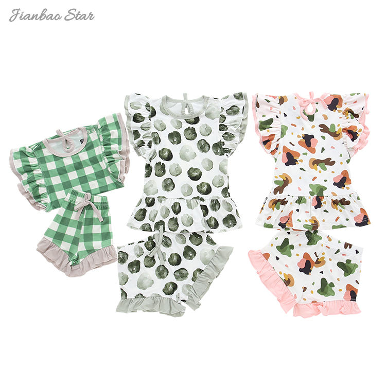 New Kids Clothing Baby Clothes Set High Quality Kids Shorts Children Girls Waffle Clothes Lovely Bamboo Baby Girls' Suit Set