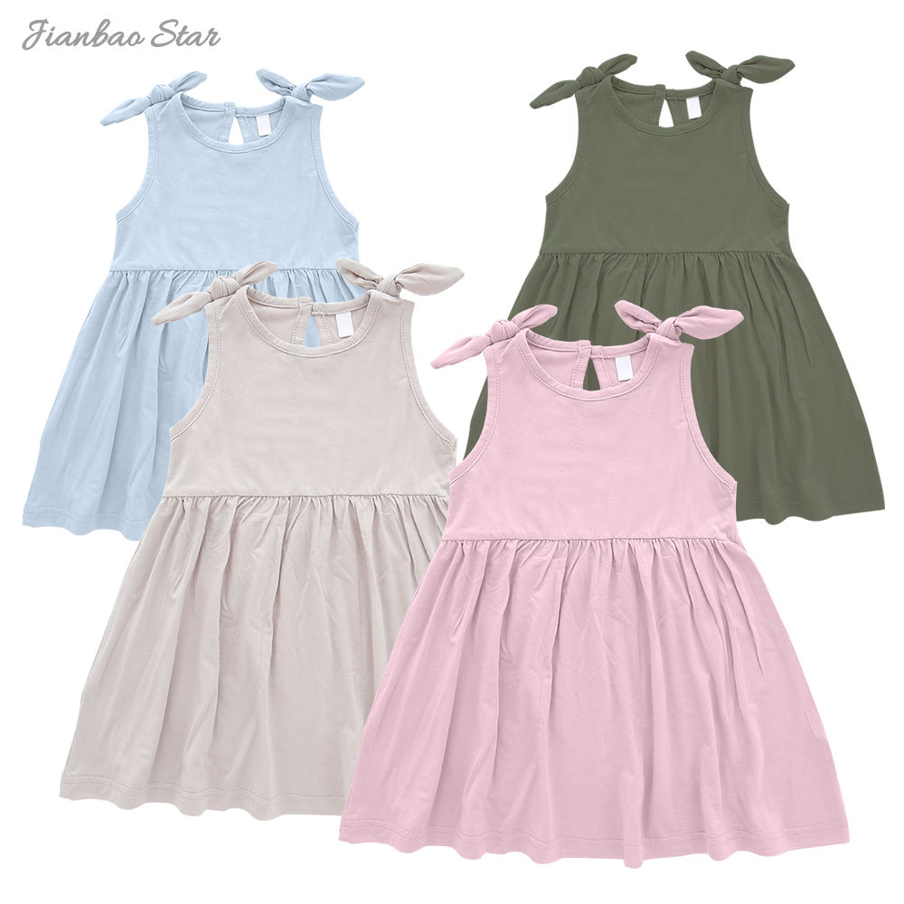 Hot Sale Little Girl Dress Baby Girl Dresses Summer Sleeveless Solid Color Custom Baby Toddler Dresses Clothing