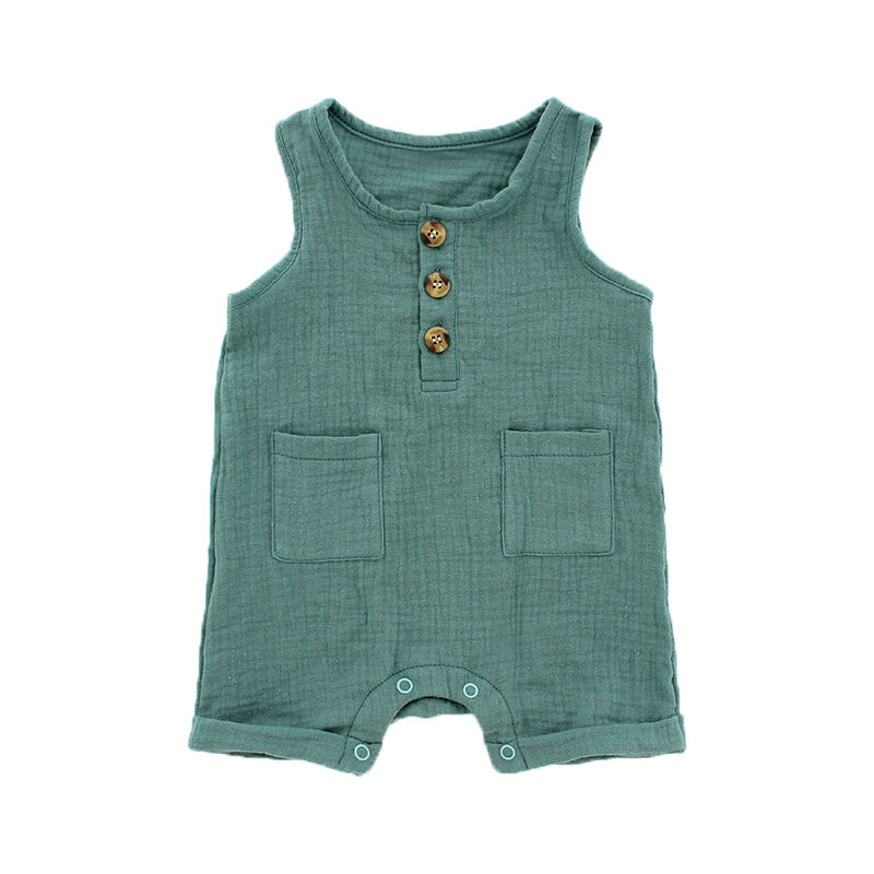 Comfortable Bamboo Knitted Sleeveless Summer Unisex Wooden Button Opening Baby Boy Romper Set Romper Jumpsuit