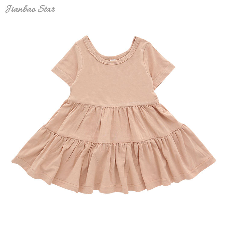 Bamboo Fabric Plain Color Sleeveless Short Sleeves & Long Sleeves A Series of Baby Toddler Girls Dress Kids Ruffle Style Dress