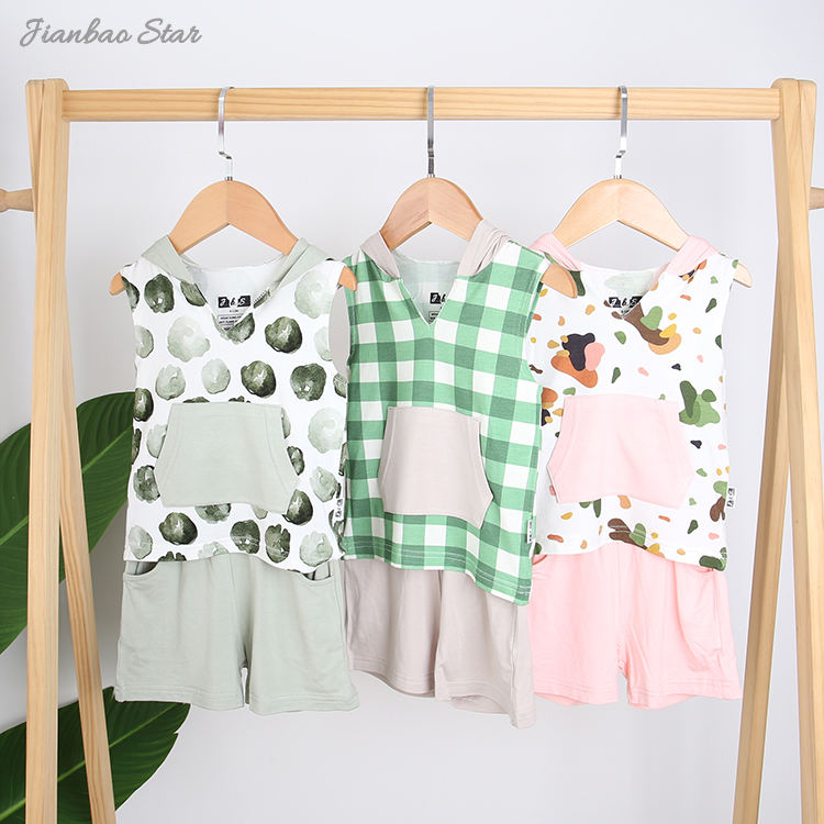 NEW Design For Baby Outfits Boy's And Girl's Sleeveless Tank Hoodie Outfit Tops And Shorts Baby & Kids Clothing Sets