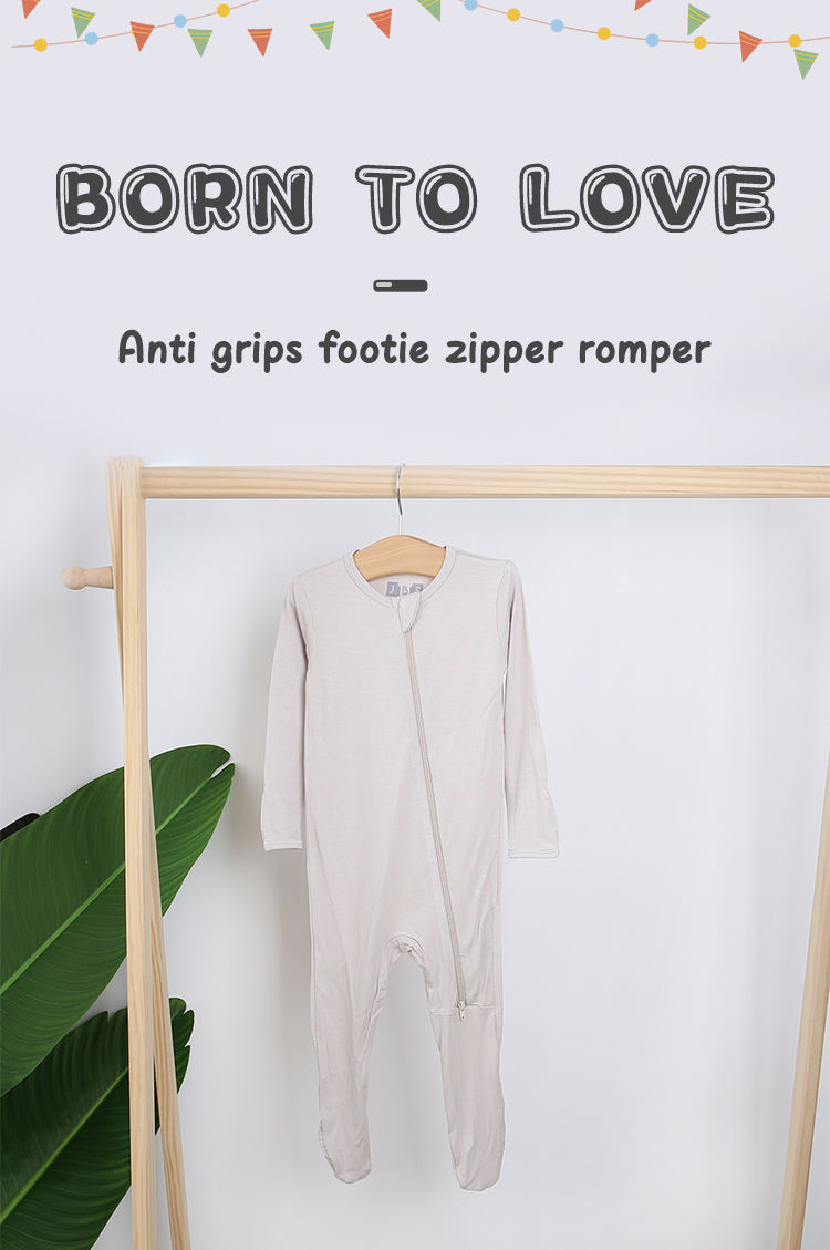 Wholesale Footie Design Baby Boys' Girls' Long Sleeve Bodysuit Spandex Bamboo Clothing Anti Grips Footie Zipper Romper Pajamas