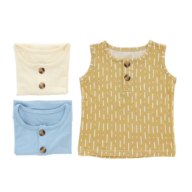 95% Bamboo Knitted Super Soft Sleeveless Baby Boy's And Girl's T-shirt Summer Solid Color And OEM Pattern Kids Tops