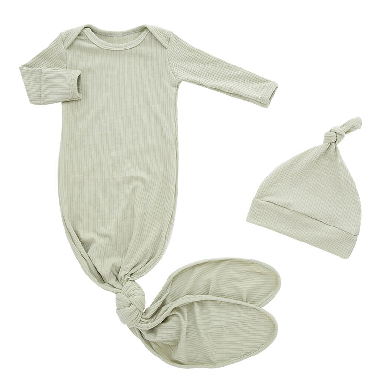 Hot-Selling High Quality Bamboo Knitted Fabric Baby Fishtail Jumpsuit Full Sleeve Ribbed Style Baby Romper Sets With Hat