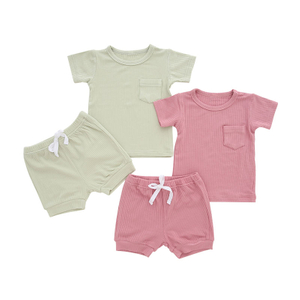 New Design High Quality Comfortable Customs Pure Color Summer Short Sleeved New Born Baby Suit Baby Clothes