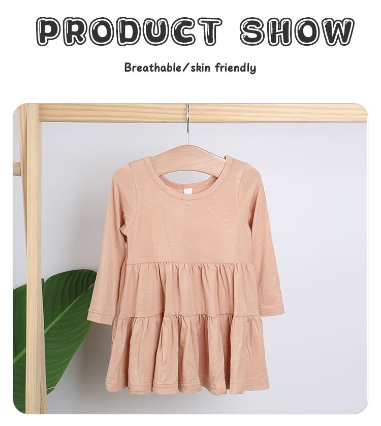 Wholesale Kids Dress Casual Party Clothing Lovely Baby Dress Autumn Long Sleeve Solid Color Fashion Baby Girl Skirt
