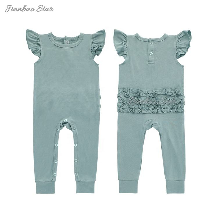 Custom Baby Clothes 95%Bamboo 5%Spandex Short Sleeve Ruffles On The Back Of Rompers Soft Infant Baby Girl Jumpsuits
