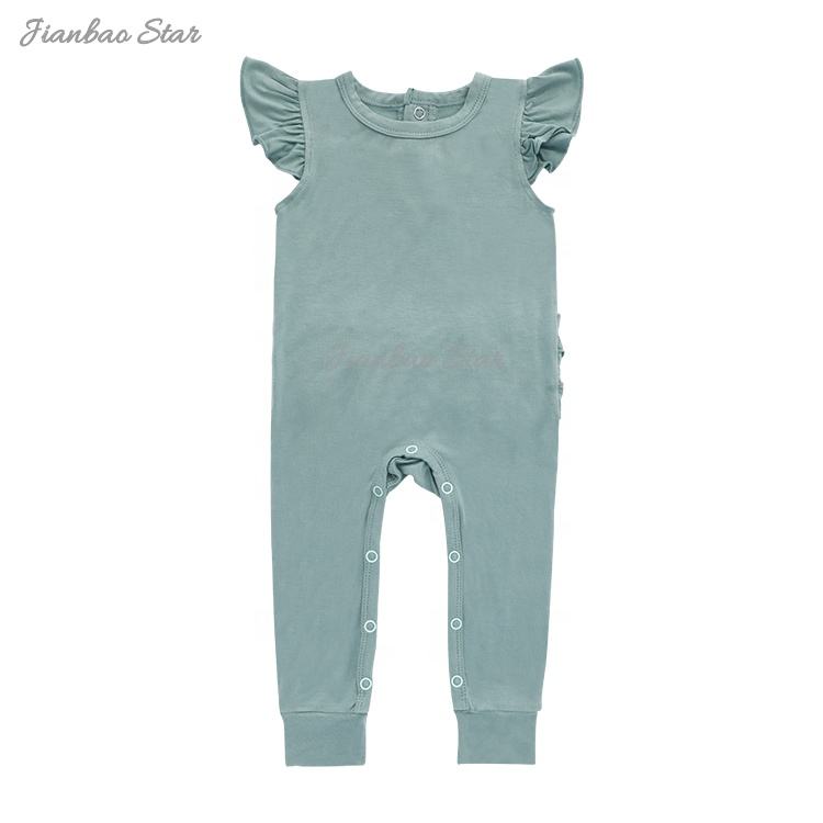 Custom Baby Clothes 95%Bamboo 5%Spandex Short Sleeve Ruffles On The Back Of Rompers Soft Infant Baby Girl Jumpsuits