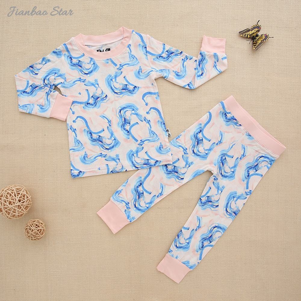 Custom Printed Designs Bamboo/Cotton Baby Pajamas Suits Set Kids Clothing Factory Eco Friendly 2 Pcs Long Sleeve Casual Baby Set