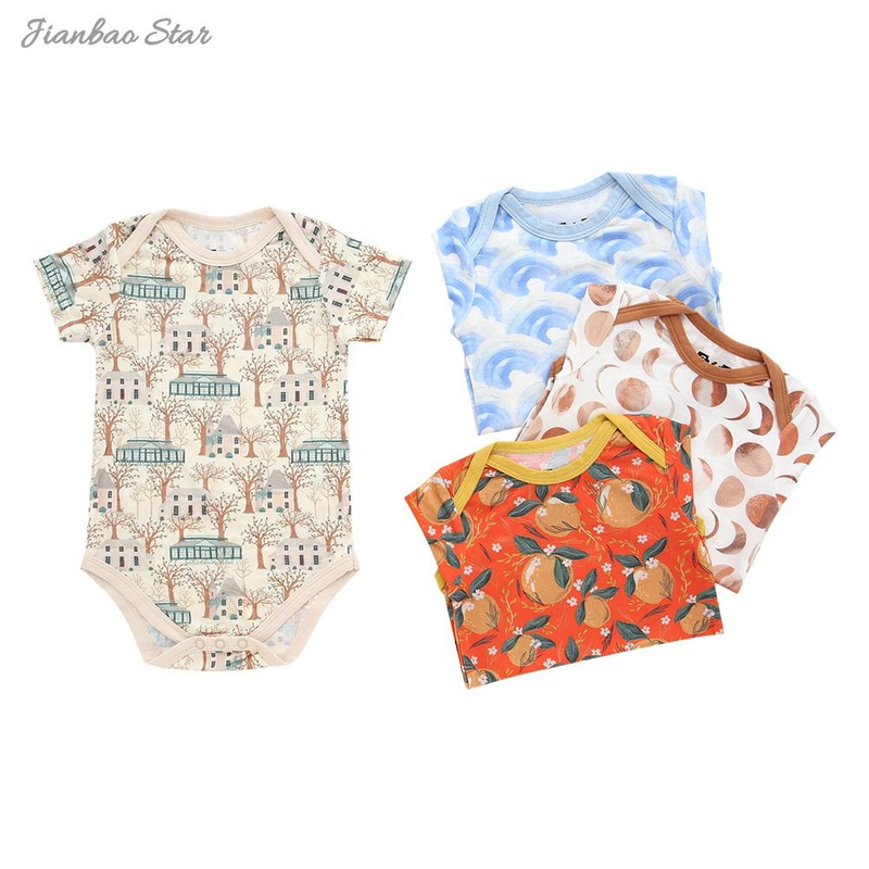 OEM Service Factory Manufacture Best Summer Bamboo Baby Clothes Onesie Custom Printed Designs Baby Rompers