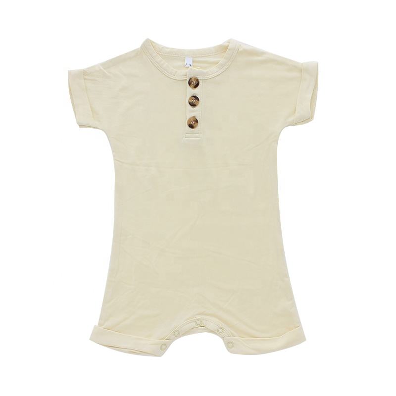 Short Sleeve Newborn Baby Romper Set With Button Style High Quality 95% Bamboo & 5% Spandex Fabric Baby Summer Jumpsuit