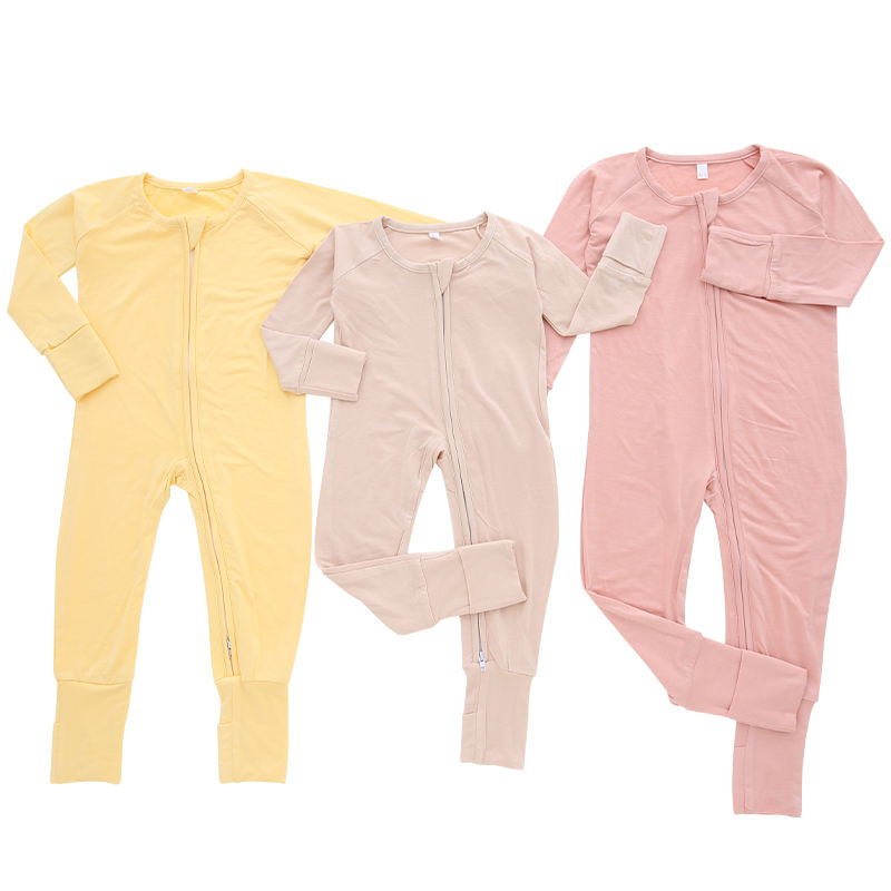 Classic Design Solid Color Baby Body Suit Bamboo Spandex Cotton Zipper Jumpsuits Autumn Long Sleeve Baby Rompers