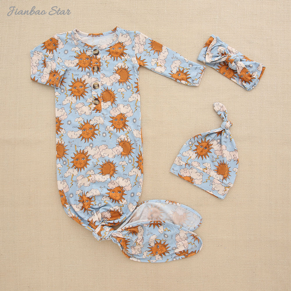 Baby Sleep Gown Sets With New Design Hat And Cute Design Headband 3 Pieces Kids Sleeping Bag For Four Seasons