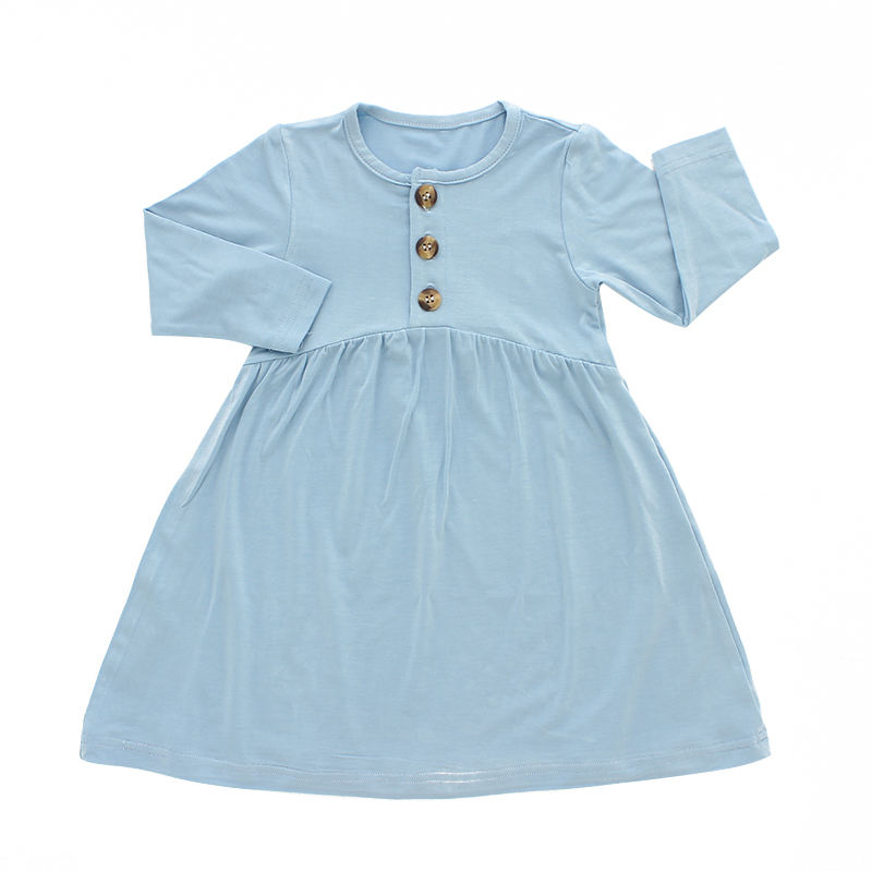 Cute Design Baby Girls Dress Casual Party Clothing Autumn Long Sleeve Fashion Baby Girl Skirt in Solid And Color Pattern