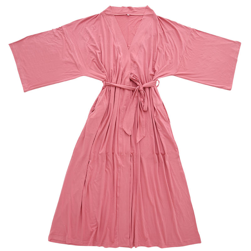 New Design Women Girls OEM Printed Solid Color Summer Nightgown Causal Style 95% Bamboo Viscose& 5% Spandex Fabric Pajamas Robe