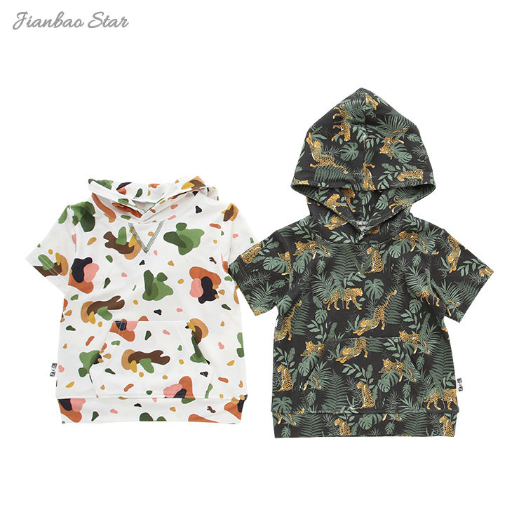 New Plant Printing Kids T Shirt Custom Design High Quality Baby Clothes Unisex Baby Short Sleeve Hoodies