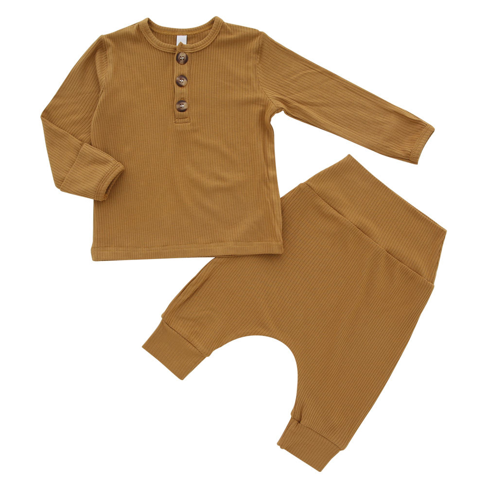 Classic Solid Color Customize Print Baby Clothes Lovely 2 Pieces Long Sleeve PJs 100% Cotton Bamboo Fabric Baby Romper Set
