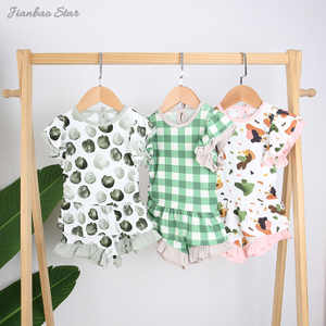 New Kids Clothing Baby Clothes Set High Quality Kids Shorts Children Girls Waffle Clothes Lovely Bamboo Baby Girls' Suit Set