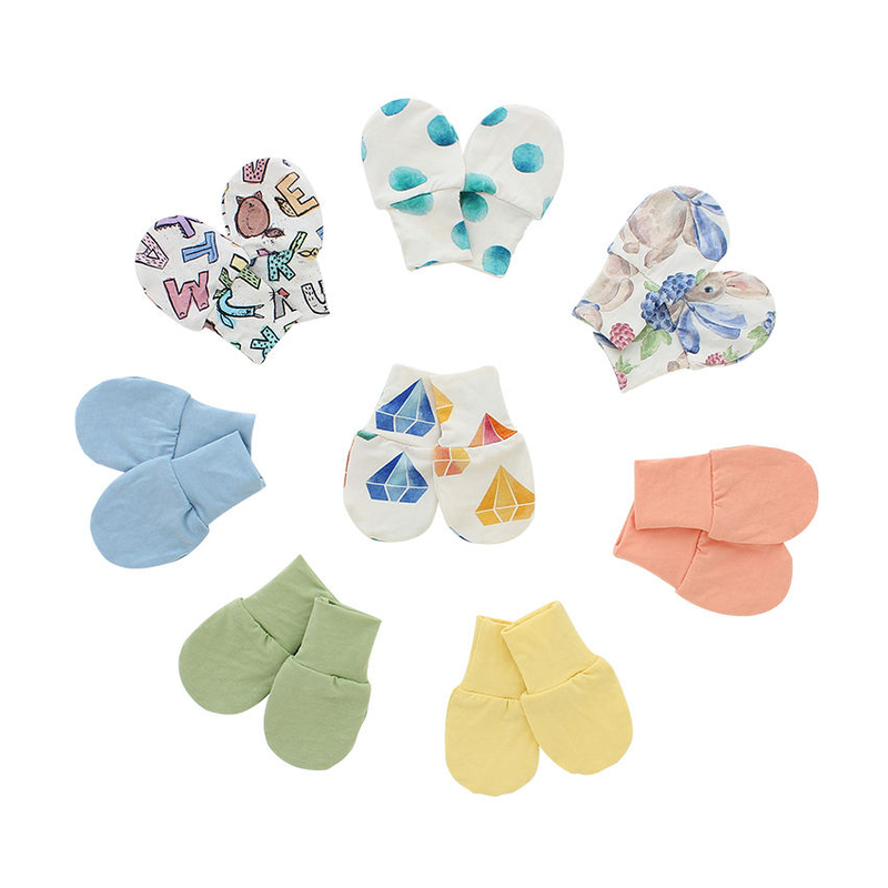 Bamboo Fabric Printed & Solid Color Style Super Soft Baby Mitts Set Newborn Baby Mittens