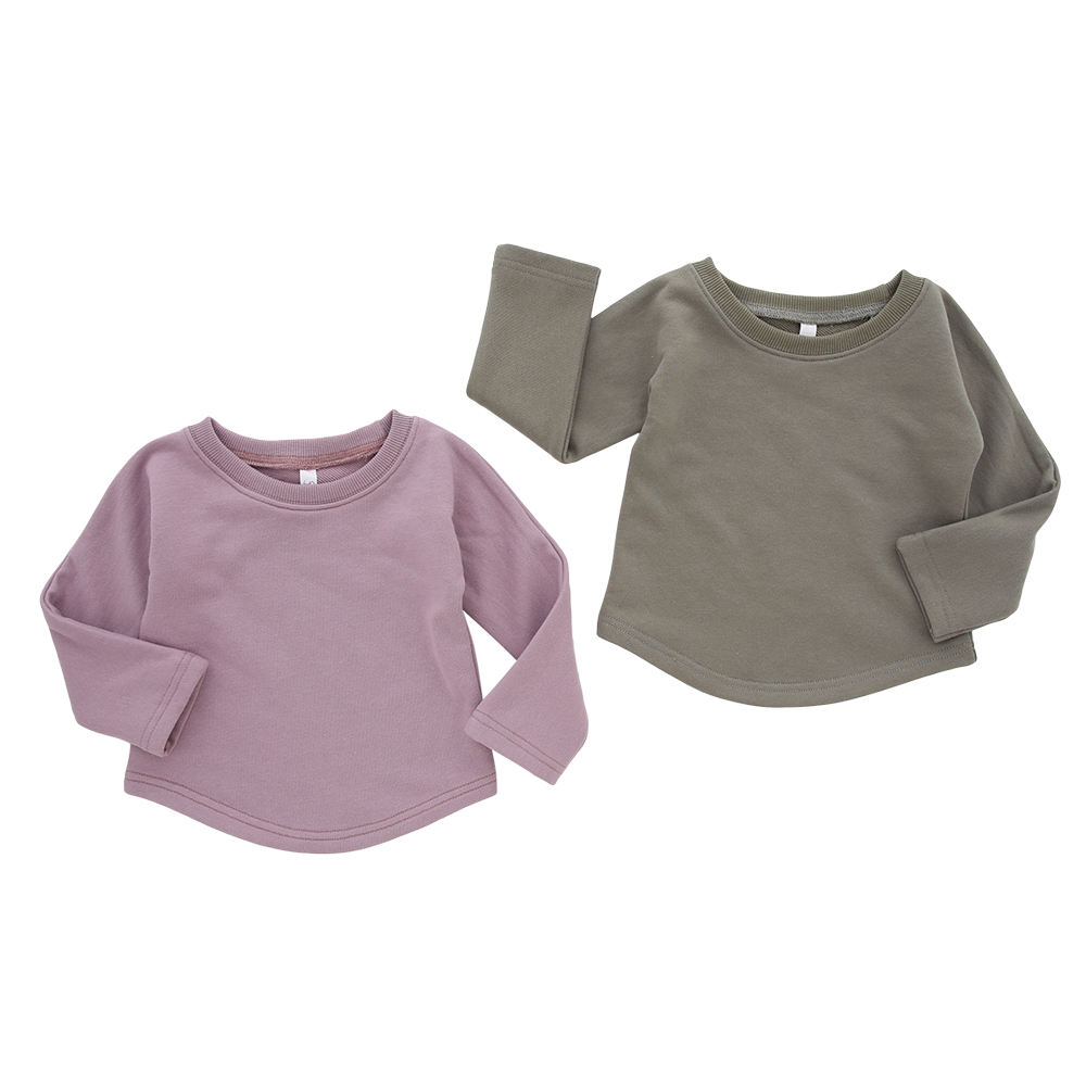 Classic Loose Style Outfit Wholesale Solid Color Sleepwear Bamboo Cotton Long Sleeve T-shirt OEM Custom Design Baby Kids Clothes