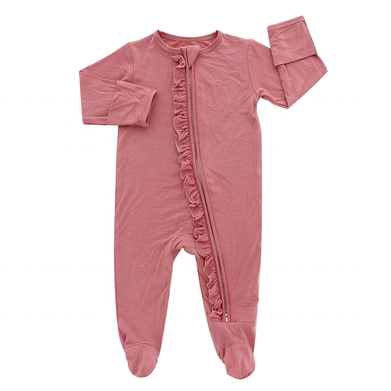 Long Sleeves Unisex Newborn Boys And Girls With Front Zipper Ruffles Design Baby Jumpsuit Baby Clothing Romper Set