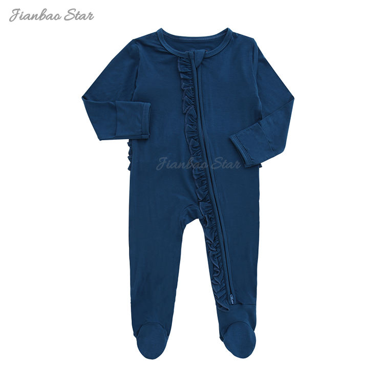 Long Sleeves Unisex Newborn Boys And Girls With Front Zipper Ruffles Design Baby Jumpsuit Baby Clothing Romper Set