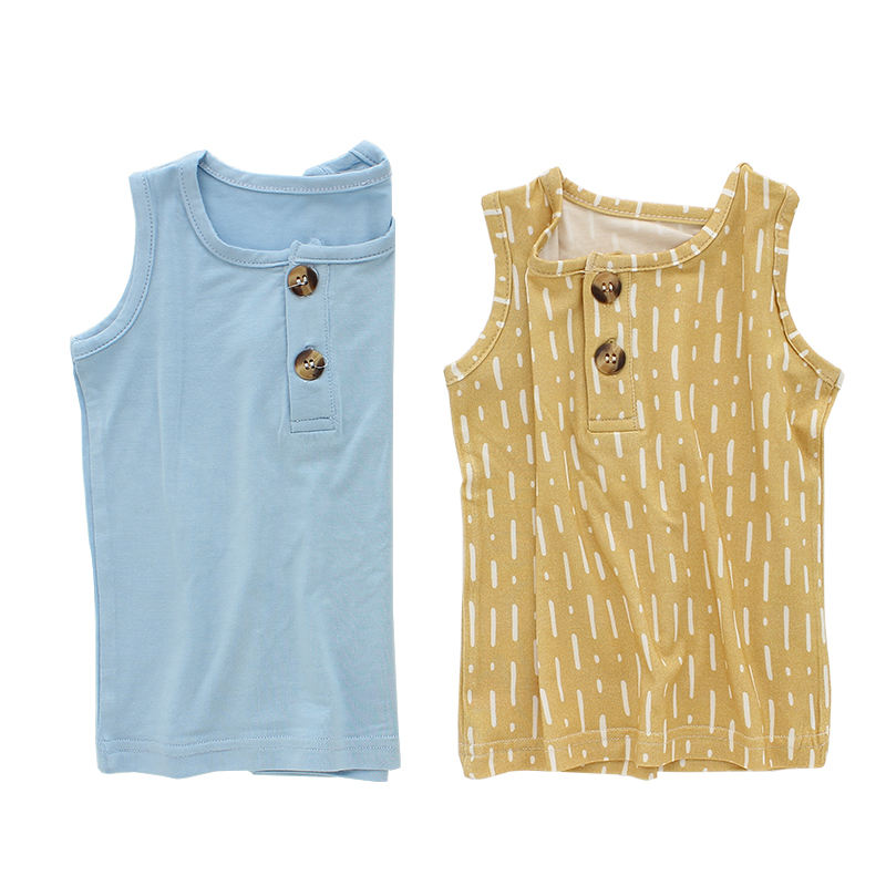 95% Bamboo Knitted Super Soft Sleeveless Baby Boy's And Girl's T-shirt Summer Solid Color And OEM Pattern Kids Tops