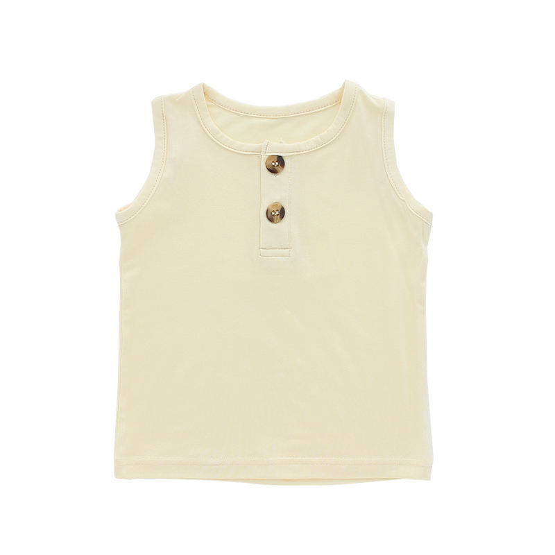 95% Bamboo Knitted Super Soft Sleeveless Baby Boy's And Girl's T-shirt Summer Solid Color And OEM Pattern Kids Tops