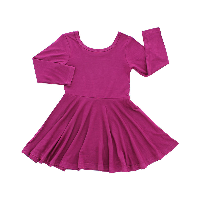 Wholesale Long Sleeve Baby Dress Bamboo Spandex Cotton Girls Skirt Autumn Winter Solid Color Fashion Casual Party Clothing