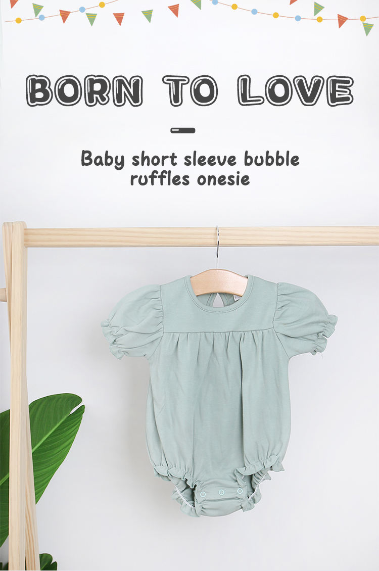 Fashionable Wholesale Infant Baby Girl Clothes Summer Bamboo Cotton Ruffle Sleeve Romper Solid Color Dress Bodysuit Clothes
