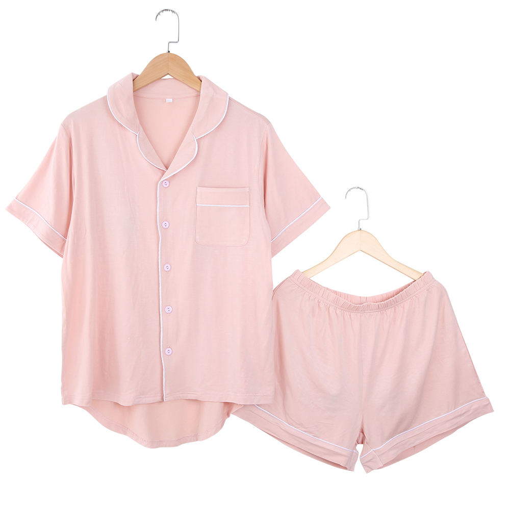 OEM Customized Mommy Girl Women Pajamas Turn-down Collar Set Summer Short Sleeve Tops Shorts Set Sleeping Clothes