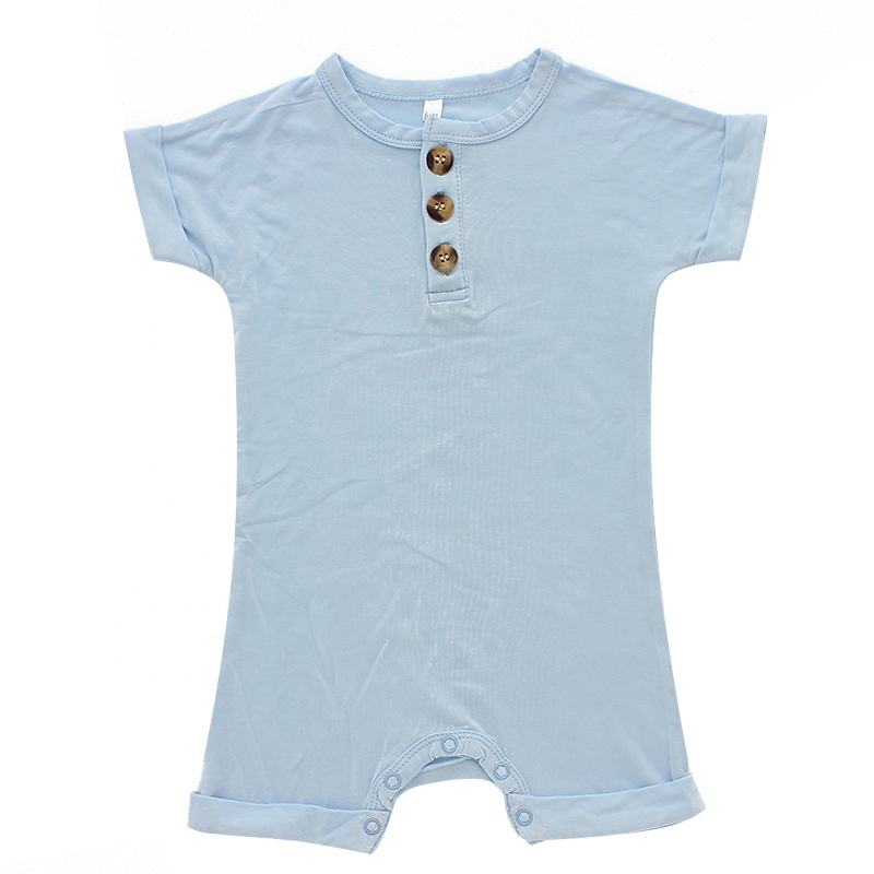 Short Sleeve Newborn Baby Romper Set With Button Style High Quality 95% Bamboo & 5% Spandex Fabric Baby Summer Jumpsuit
