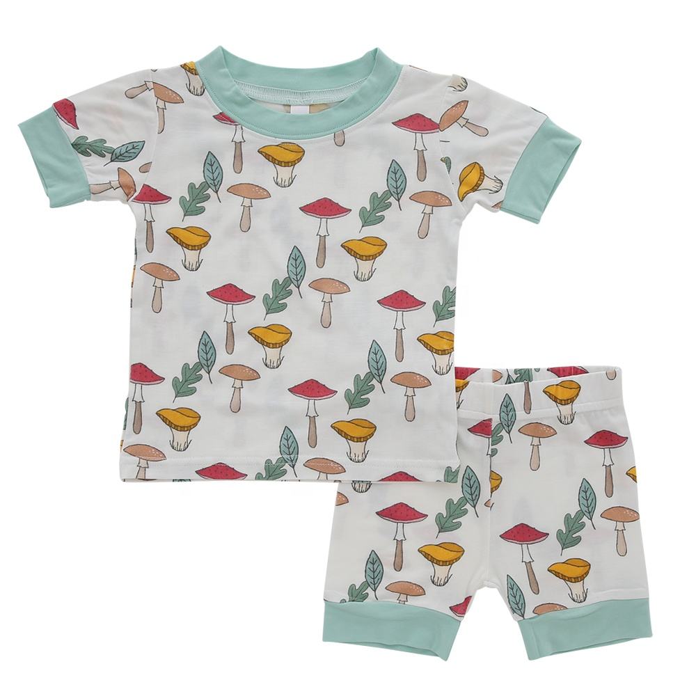 New Design Wholesale Baby Pajamas Set Short Sleeve Sleeping Wear Bamboo Spandex Cotton Unisex Autumn Two Piece Clothing