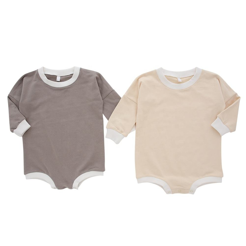Factory Direct 95% Bamboo 5% Spandex Baby Romper Long Sleeve Jumpsuit With Snap Button Design Solid Color Style Baby Clothing