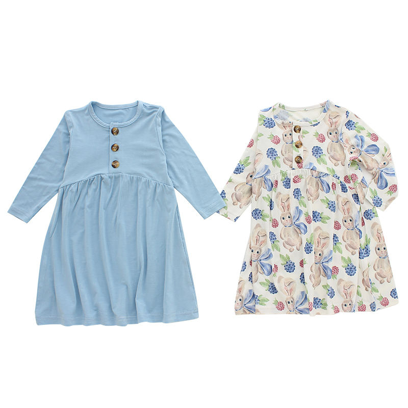Cute Design Baby Girls Dress Casual Party Clothing Autumn Long Sleeve Fashion Baby Girl Skirt in Solid And Color Pattern