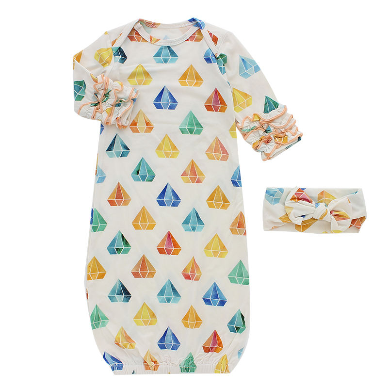 New Hot-selling Infant Baby Girls Sleep Nightgowns Full Sleeve Kids Sleeping Bag O-Collar Style Pajamas With Headband