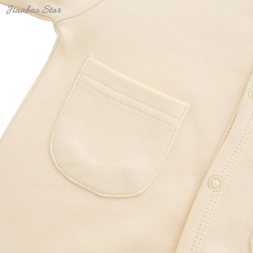 New Design 100% Cotton Custom Solid Color Long Sleeved Pocked Pajamas Buttons New Born Baby Romper Baby Clothing
