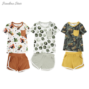 Custom Print Toddler Baby Clothes Short Sleeve Children's Pocket Baby Clothes 2PCS Baby Clothing Sets