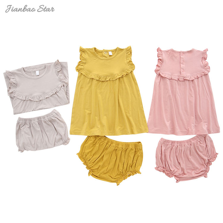 New Launch Baby Outfits Sleeveless Tops And Shorts Baby & Kids Girls Summer Bamboo Knitted Clothing Set