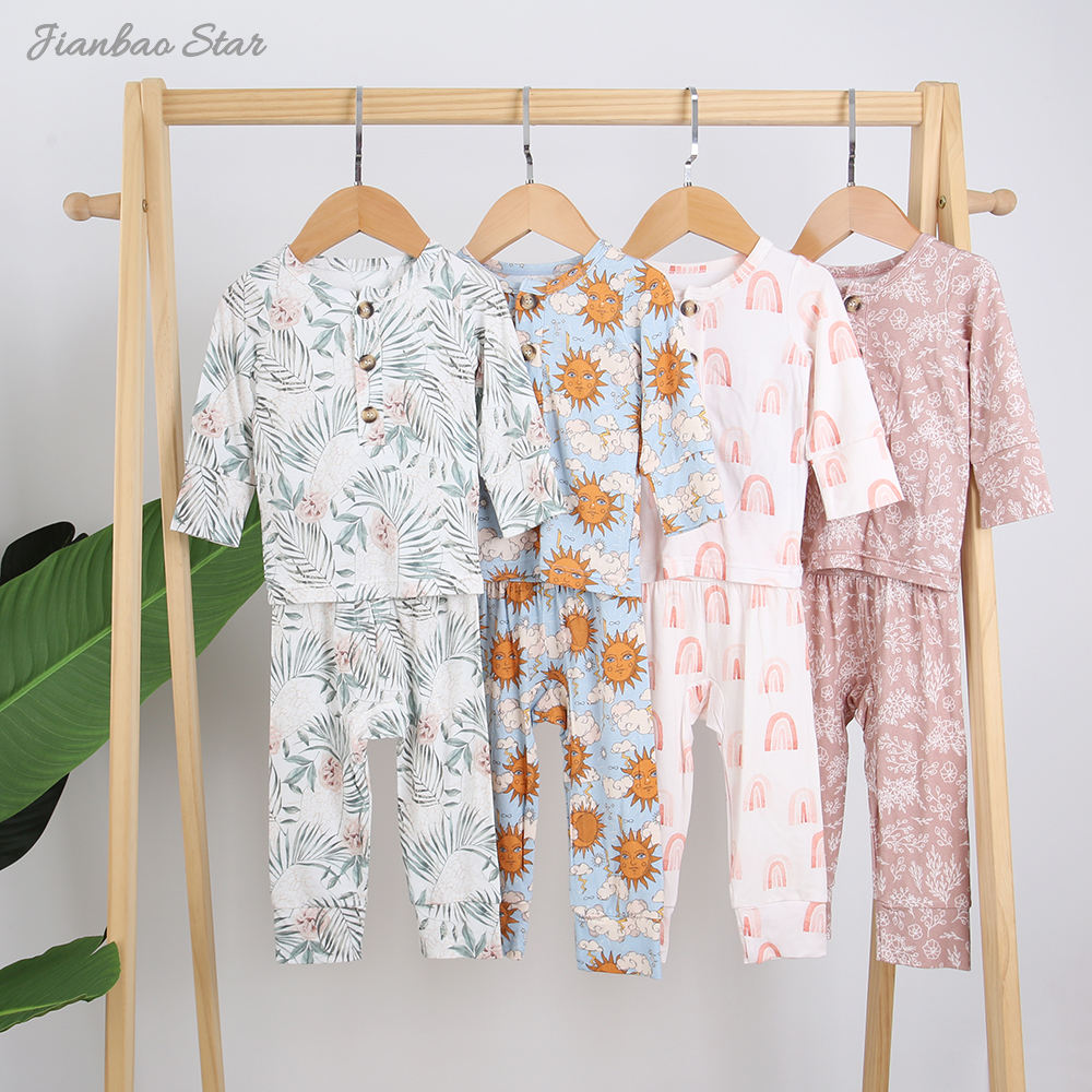 New Wholesale Baby Pajamas Set Long Sleeve Sleeping Wear Bamboo Viscose Spandex Cotton Unisex Autumn Winter Two Piece Clothing