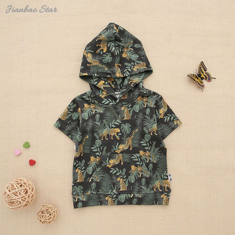 New Plant Printing Kids T Shirt Custom Design High Quality Baby Clothes Unisex Baby Short Sleeve Hoodies