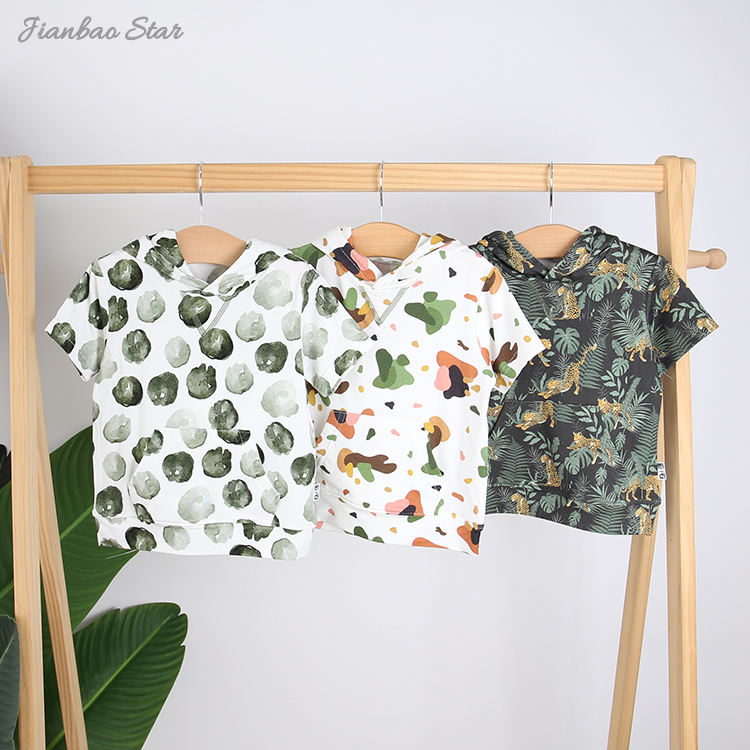New Plant Printing Kids T Shirt Custom Design High Quality Baby Clothes Unisex Baby Short Sleeve Hoodies